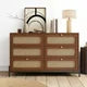 Modern Rattan Wood Closet 6-Drawer Dresser,Free Standing Buffet Storage and Sideboard Buffet Cabinet,Wood Storage Cabinet Sideboard for Bedroom,Living Room,Entryway,Hallway, Walnut
