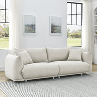 90.5" Modern Loveseat Sofa Couch, Linen Fabric 3-Seater Couch with 2 Pillows and Metal Legs,Upholstered Padded Sofa Couch with Solid Wood Frame, for Living Room Bedroom Office,Beige