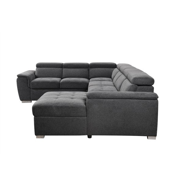 7-Seat Modern Fabric Sleeper Sectional Sofa Bed, U Shaped Oversized Sectional Sofa with Pull-Out Bed, Large Functional Couch, Suitable for Apartment, Living Room, Office, Guest Room, Dark Gray