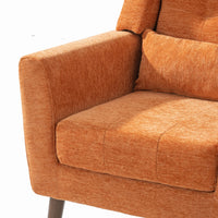 37.6 Inch Chenille Accent Chair, Modern Wing Chair with Upholstered Cushion and Pillow, Comfy Lounge Armchair for Living Room, Bedroom, Office, Orange
