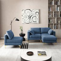 93"L-shaped Sectional Sofa with Removable Ottoman Footrest and Metal Legs, Modern Free Combination Modular Sofa Couch with Soft Backrest & Armrest & Thick Seats Cushion for Living Room, Blue