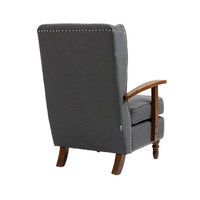 High Back Linen Accent Chair, Nailhead Trim Wingback Armchair with Padded Cushion, Upholstered Single Sofa Chair with Wood Legs, Leisure Barrel Chair for Living Room, Bedroom, Lounge, Office,