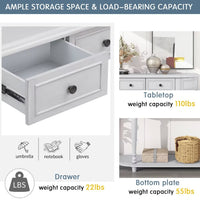 Console Table Sofa Table, Retro Circular Curved Design Console Table, Buffet Sideboard Storage Cabinet with Open Style Shelf Solid Wooden Frame and Legs, 2 Top Drawers, Gray Wash