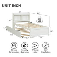 Twin Bed with Trundle, Twin Size Platform Bed with Bookcase Headboard and Pull Out Trundle Bed for Kids Teens Adults, Wooden Twin Bed Frame with Storage Shelves, Bed Frame for Living Room, White