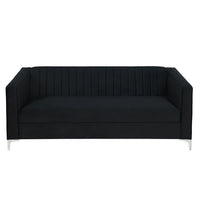 77.3"×32" Mid Century Velvet Sofa, 2-3 Seater Modern Couch, Exquisite Loveseat with Vertical Striped Decoration and Metal Legs Upholstered Sofa Couch for Living Room, Bedroom, Apartment, Office, Black