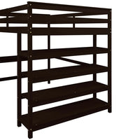 Full Size Loft Bed with Desk and Storage Shelves,Wooden High Loft Bed Frame with Ladder and Bookshelf for Dorm,Kids Adults Boys Girls Teens,Espresso