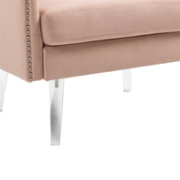 Accent Chair, Modern Velvet Upholstered Armchair with Acrylic Legs and Nailhead Trims, Comfy Tufted Single Sofa Chair with Curved Back and Rolled Arms, Lounge Chair Vanity Chair for Living Room, Pink