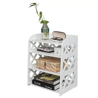 Nightstand Side Table, Wood Plastic Board 4-Storey Locker Bedside Cabinet Tea Table Coffee Table White