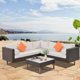 Patio Conversation Set, 4-Pieces Outdoor Wicker Sofa Set, Patio Furniture Set with Colorful Pillows, L-Shape Sofa Set, for Garden/Poolside/Porch (Beige+Orange)