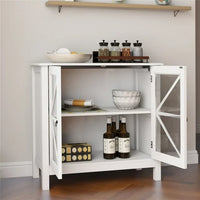 Wood Sideboard, Modern Storage Cabinet with Glass Door, Freestanding Table for Living Room, Entryway, White