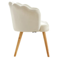 Modern Velvet Accent Chair, Shell-Shaped Chair with Bowknot Waist Pillow, Wooden Foot, Casual Lotus Armchair for Living Room/Bedroom/Apartment, Beige