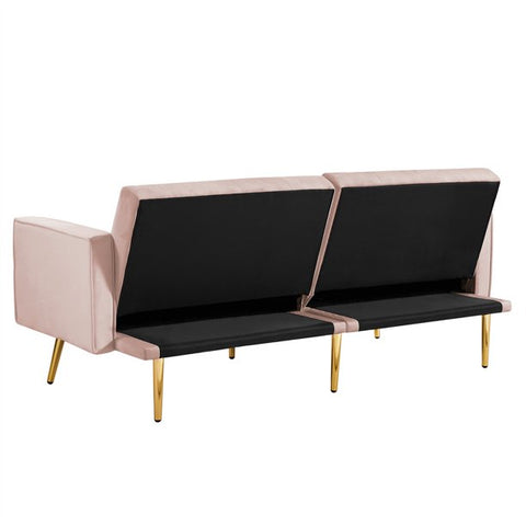 76'' Velvet Couch, Button Tufted Folding Loveseat Sofa Bed with Armrest, Adjustable Back & Metal Legs, Accent Sofa Recliner Convertible Futon Sofa Bed for Living Room Bedroom, Pink