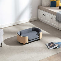 Modern Elevated Dog Cat Bed Pet Sofa with Solid Wood Legs and Bent Wood Back, Velvet Cushion, Sofa-Style Pet Beds for Small/Medium/Large Dogs & Cats, for Indoor, Small Size, Dark Gray