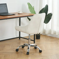 Modern Velvet Swivel Home Office Desk Chair with Wheels, Upholstered Cute Desk Chair with Lift Adjustment, Ergonomic Comfortable Office Chair for Living Room, Bedroom, Office, Vanity and Study, Beige