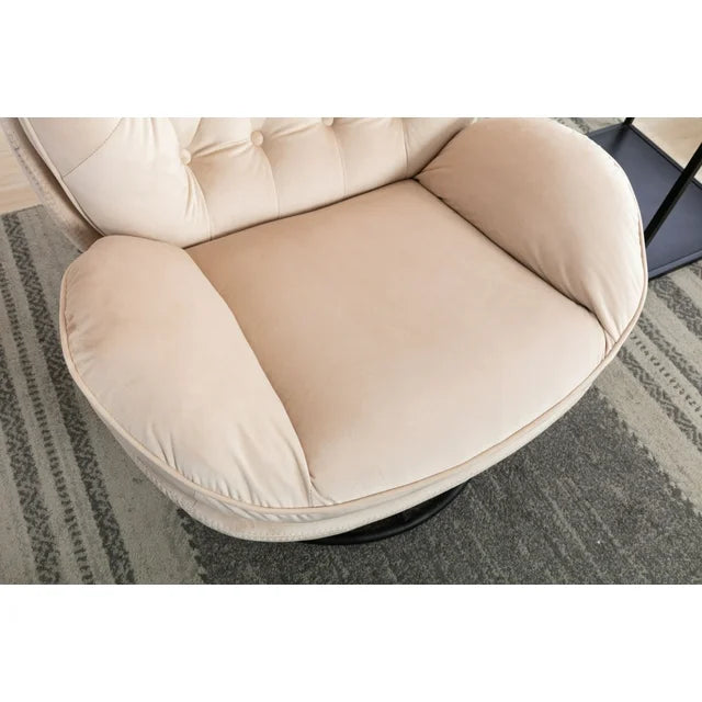 Swivel Accent Chair with Ottoman,Velvet Lounge Chair,Comfy Living Room Chair,Lazy Sofa for Bedroom,Apartment,Reading Room,Beige