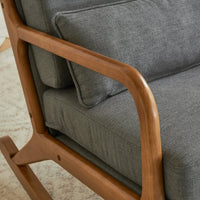 Rocking Chair, High Back Comfy Living Room Rocking Chair with Wooden Armrest, Linen Upholstered Single Sofa with Pillow Accent Chair for Living Room Bedroom, Dark Gray