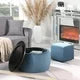 Round Ottoman Set with Storage, 2 in 1 Combination, Round Coffee Table Ottoman with Storage, Square Foot Rest Footstool for Living Room Bedroom Entryway Office, Blue