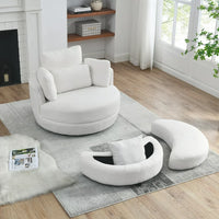 39"W Swivel Barrel Chair with Half-Moon Shape Storage Ottoman,Accent Chair with 4 Padded Pillows & Solid Wood Frame,Linen Fabric Round Swivel Sofa Chair,Lounge Chair for Living Room,Bedroom,Hotel