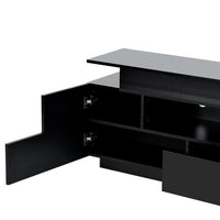 Floating LED TV Stand for 75+ inch TV, Entertainment Center with 16-color LED Light Strips, Stylish Storage Shelf , Black