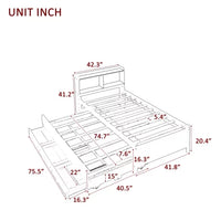 Twin Bed with Trundle and 3 Drawers, Twin Bed Frame with Bookcase Headboard, Wood Platform Bed, Multifunctional Wood Storage Daybed Sofa Bed, No Box Spring Needed, Gray