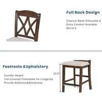 Dining Table Set for 4, 5-Piece Counter Height Dining Table Set with 4 Upholstered Dining Chairs, Wood Dining Table with 1 Drawer, Walnut+Beige