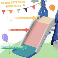 Toddler Slide and Swing Set 3 in 1, Freestanding Baby Slide Climber Playset with Basketball Hoop and Extra Long Slide, Indoor Outdoor Backyard Playground Toys for Toddlers Age 1-5, Blue