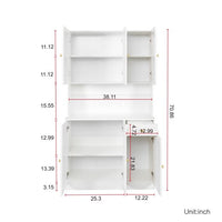 Freestanding Kitchen Pantry Cabinet Cupboard with 6 Doors, 1 Shelf and 1 Drawer, Wardrobe & Kitchen Cabinet, Craft Storage Cabinet for Bedroom Entryway Kitchen, 39.37”W x 15.35” D x 70.87”H, White