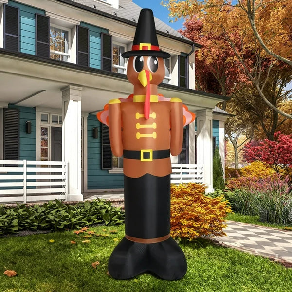 10 FT Turkey Thanksgiving Inflatables Outdoor Decorations with 8pcs LED Light, Built-in 18W LED Lights Inflatable Turkey Soldier Blow up Yard Decoration for Garden Lawn Fall Holiday Decor