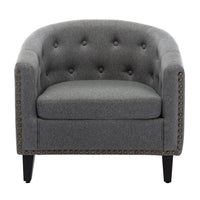 Linen Fabric Tufted Barrel Chair Tub Chair for Living Room Bedroom, Club Chairs with Rubber Wood Legs, 24''D x 28.3''W x 27.5''H, Grey