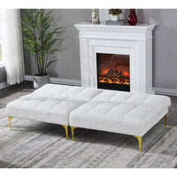 Small Sectional Sofa, Convertible Couch Bed Futon, 71inch Armless Couches with Gold Metal Legs Teddy Fabric, Accent Sofa Loveseat Sofa for Living Room Bedroom Apartment Office, White Teddy