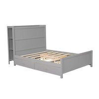 Full Size Bed Frame with 4 Storage Drawers, Wood Full Size Platform Bed with Storage Shelves Headboard, Full Storage Bed with Support Legs for Girls Boys, No Box Spring Needed, Gray