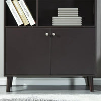 Bookshelf with 2 Open Shelves and 2 Doors, Modern Floor Standing Bookcase with Solid Wood Legs, Wooden Storage Organizer Shelf, Display Shelf for Living Room Bedroom and Study Room, Coffee