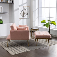 36.61'' Wide Modern Accent Chair With 3 Positions Adjustable Backrest,Single Recliner Armchair With Ottoman and Gold Legs,Tufted Chaise Lounge Chair for Living Room,Bedroom,Pink