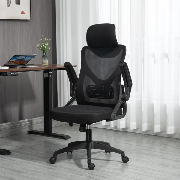 Ergonomic Office Chair, Desk Chair with Adjustable Height and Swivel Wheels, Home Mesh Computer Chair with Lumbar Support, Headrest and Armrest for Home, Study and Working, Black
