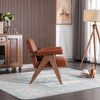 Accent Chair, Modern Upholstered Armchair with KD Rubber Wood Legs, Lounge Reading Chair with Lumbar Pillow, for Living Room Bedroom, Brown