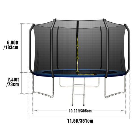 TRIPLETREE 10FT Trampoline with Safety Enclosure Net & Ladder, Suitable For Kids & Adults, 661LBS