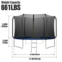 10FT Trampoline for Kids/Adult with Safe Enclosure Net, 660LBS Capacity for 3-4 Kids, Outdoor Fitness Trampoline with Waterproof Jump Mat and Ladder for Outdoor Garden Backyard Park Kindergarten