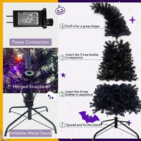 6FT Bent Top Black Halloween Christmas Tree with Lights Halloween Decorations Indoor, Artificial Fir Xmas Halloween Tree Bendable Grinch Style Christmas Tree w/1,080 Lush Branch Tips & 300 LED Lights