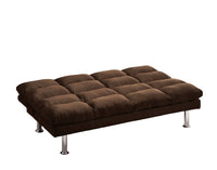 Triple Tree Contemporary Style Futon Sofa Bed Microfabric Converted Into Bed Wit Extra Leg Support Chrome Base Legs Dark Brown Finish