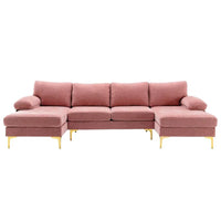 110" Accent Sofa, U-Shaped Sectional Sofa, Modern Upholstered Accent Sofa with Metal Legs and Padded Seat, 4-Seater Leisure Sofa Couch, for Living Room Apartment, Pink