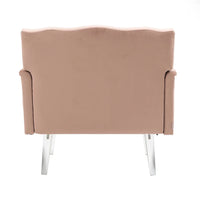 Accent Chair, Modern Velvet Upholstered Armchair with Acrylic Legs and Nailhead Trims, Comfy Tufted Single Sofa Chair with Curved Back and Rolled Arms, Lounge Chair Vanity Chair for Living Room, Pink