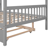 Full House Bed with Twin Size Trundle Bed,House Bed for Kids with Support Legs,Wooden Kids House Full Bed Frame for Toddlers,Kids,Teens.No Box Spring Needed,Gray
