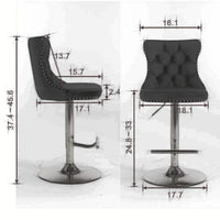 Swivel Bar Stools Set of 2, Adjustable Counter Height Barstools with Button Tufted Back and Golden Footrest, Velvet Nailheads Trim Bar Chairs for Dining Room Bar Kitchen Pub, Black