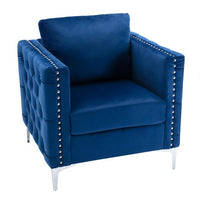 Modern Velvet Accent Chair, Tufted Button Armchair, Comfy Club Chair, Single Sofa Chair with Steel Legs for Living Room Bedroom, Navy 28.3''D x 29''W x 34.6''H