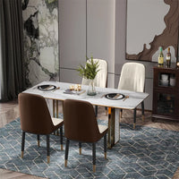 Dining Chair Set of 4, Modern PU Leather Upholstered Dining Room Chairs with High Back and Metal Gold Plated Legs Comfy Accent Chair Breakfast Chairs for Living Room Kitchen Island Bedroom Beige+Brown