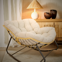 Triple Tree Outdoor Rocking Chair, Patio Egg Rocking Chair, Indoor Papasan Chair, Rattan Wicker Lounge Chair, Modern Royal Chair for Bedroom, Living Room, Porch, Garden