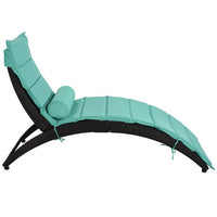 Patio Wicker Sun Lounger Set of 2, PE Rattan Foldable Chaise Lounger with Removable Cushion and Pillow, 2PCS Recliner Chair with Black Wicker and Turquoise Cushion for Poolside Garden Yard, Blue