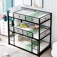 Bunk Beds for Kids, Solid Wood Twin Triple Bunk Beds / Loft Bed for Kids/Adults,Twin over Twin Triple Bunk Bed, Bed Frame with Guardrail and Ladder,No Box Spring Needed,Black