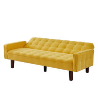73.6" Upholstered Convertible Sofa Bed, Button Tufted Linen Fabric Sofa Couch with 4 Solid Wood Legs and 1 Plastic Center Leg, Sleeper Sofa Couch for Living Room, Bedroom and Office, Yellow