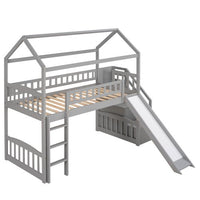 Loft Bed with Slide, House Loft Beds Twin Size with Step Storage Drawers Stairway Playhouse Bed for Kids Toddlers Girls/Boys, Gray